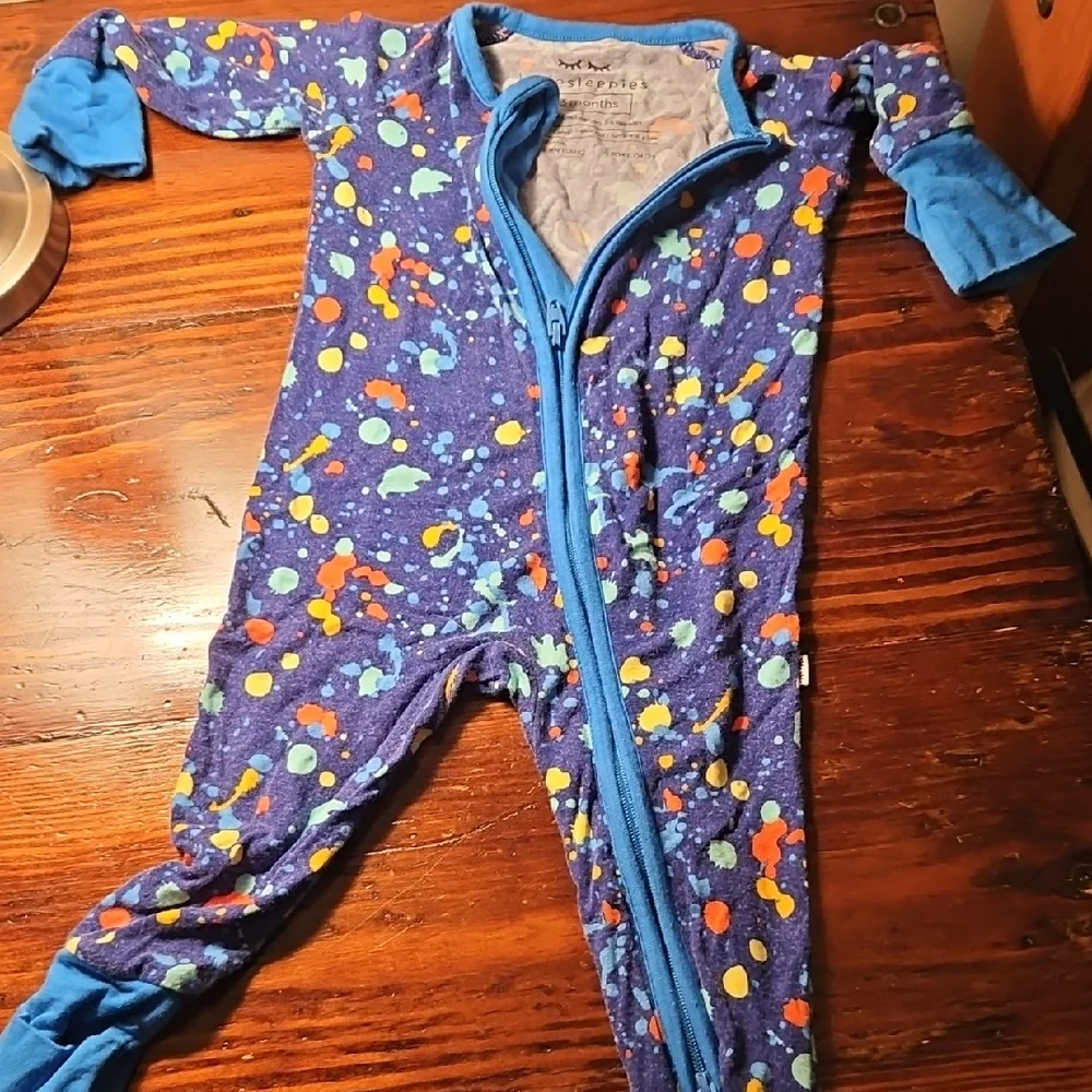 Little Sleepies Blue and Orange Splatter Footie - Picture 1 of 2